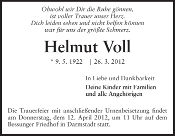 Traueranzeige von Helmut Voll von Echo-Zeitungen (Gesamtausgabe)