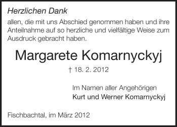 Traueranzeige von Margarete Komarnyckyj von Echo-Zeitungen (Gesamtausgabe)