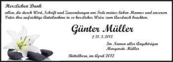 Traueranzeige von Günter Müller von Rüsselsheimer Echo, Groß-Gerauer-Echo, Ried Echo