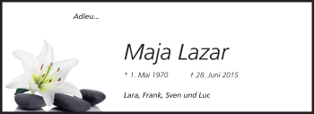 Traueranzeige von Maja Lazar von Echo-Zeitungen (Gesamtausgabe)