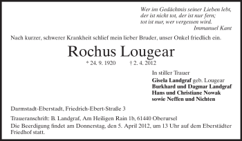 Traueranzeige von Rochus Lougear von Echo-Zeitungen (Gesamtausgabe)