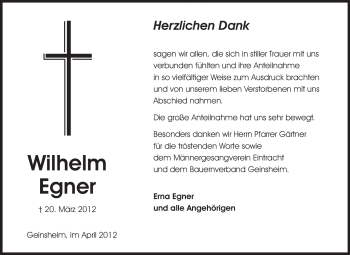 Traueranzeige von Wilhelm Heinrich Egner von Rüsselsheimer Echo, Groß-Gerauer-Echo, Ried Echo