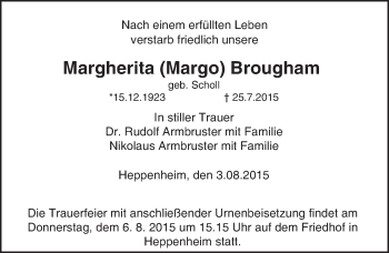 Traueranzeige von Margherita Brougham von trauer.echo-online.de