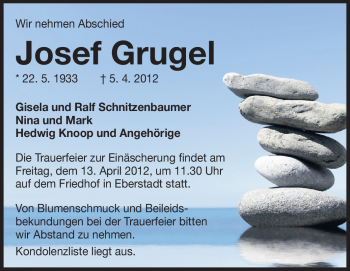 Traueranzeige von Josef Grugel von Echo-Zeitungen (Gesamtausgabe)