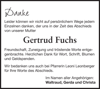 Traueranzeige von Gertrud Fuchs von Rüsselsheimer Echo, Groß-Gerauer-Echo, Ried Echo