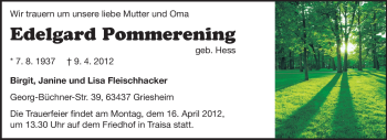 Traueranzeige von Edelgard Pommerening von Echo-Zeitungen (Gesamtausgabe)
