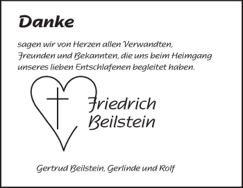 Traueranzeige von Friedrich Beilstein von Echo-Zeitungen (Gesamtausgabe)