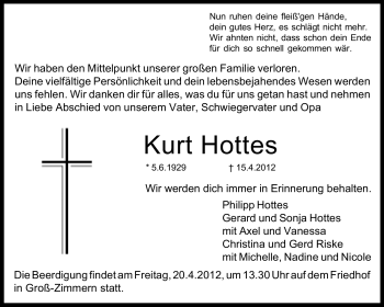 Traueranzeige von Kurt Hottes von Echo-Zeitungen (Gesamtausgabe)