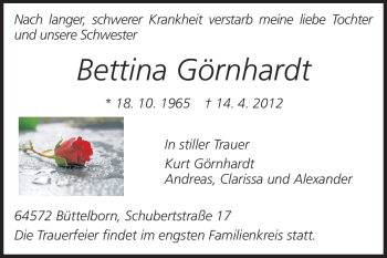 Traueranzeige von Bettina Görnhardt von Rüsselsheimer Echo, Groß-Gerauer-Echo, Ried Echo