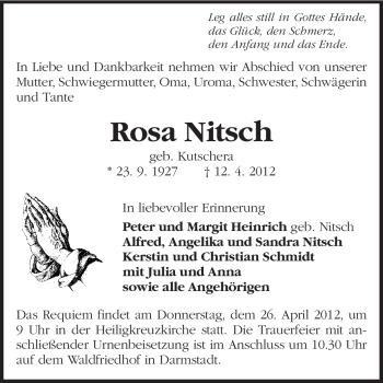 Traueranzeige von Rosa Nitsch von Echo-Zeitungen (Gesamtausgabe)