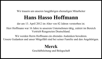 Traueranzeige von Hans Hasso Hoffmann von Echo-Zeitungen (Gesamtausgabe)