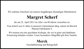 Traueranzeige von Margret Scherf von Echo-Zeitungen (Gesamtausgabe)