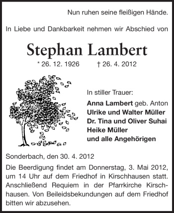 Traueranzeige von Stephan Lambert von Starkenburger Echo