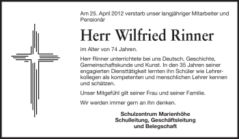 Traueranzeige von Wilfried Rinner von Echo-Zeitungen (Gesamtausgabe)