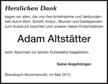 Traueranzeige von Adam Altstätter von Odenwälder Echo
