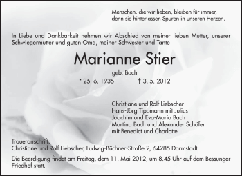 Traueranzeige von Marianne Stier von Echo-Zeitungen (Gesamtausgabe)