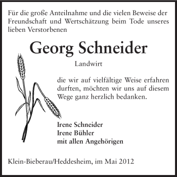 Traueranzeige von Georg Schneider von Echo-Zeitungen (Gesamtausgabe)