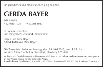 Traueranzeige von Gerda Bayer von Echo-Zeitungen (Gesamtausgabe)
