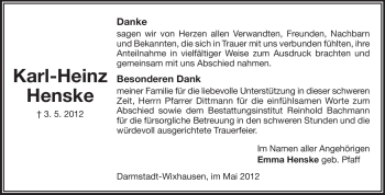 Traueranzeige von Karl-Heinz Henske von Echo-Zeitungen (Gesamtausgabe)