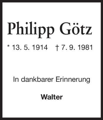 Traueranzeige von Philipp Götz von Echo-Zeitungen (Gesamtausgabe)