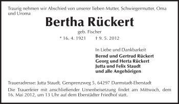 Traueranzeige von Bertha Rückert von Echo-Zeitungen (Gesamtausgabe)