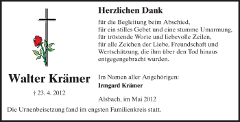 Traueranzeige von Walter Krämer von Echo-Zeitungen (Gesamtausgabe)