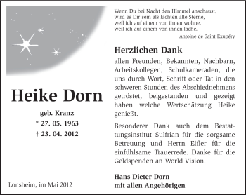 Traueranzeige von Heike Dorn von Rüsselsheimer Echo, Groß-Gerauer-Echo, Ried Echo