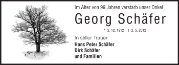 Traueranzeige von Georg Schäfer von Rüsselsheimer Echo, Groß-Gerauer-Echo, Ried Echo