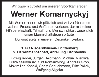 Traueranzeige von Werner Kormarnyckyj von Echo-Zeitungen (Gesamtausgabe)