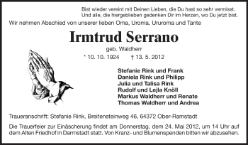 Traueranzeige von Irmtrud Serrano von Echo-Zeitungen (Gesamtausgabe)