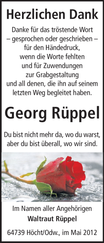 Traueranzeige von Georg Rüppel von Echo-Zeitungen (Gesamtausgabe)