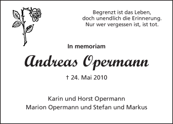 Traueranzeige von Andreas Opermann von Echo-Zeitungen (Gesamtausgabe)