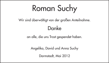 Traueranzeige von Roman Suchy von Echo-Zeitungen (Gesamtausgabe)