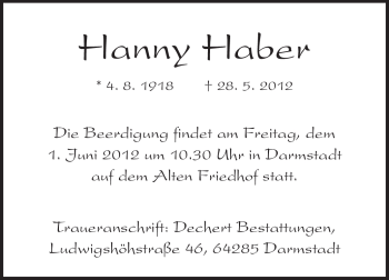 Traueranzeige von Hanny Haber von Echo-Zeitungen (Gesamtausgabe)