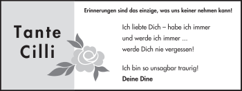 Traueranzeige von Cilli  von Echo-Zeitungen (Gesamtausgabe)