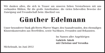 Traueranzeige von Günther Edelmann von Odenwälder Echo