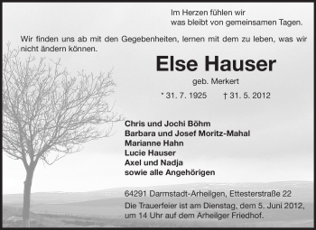 Traueranzeige von Else Hauser von Echo-Zeitungen (Gesamtausgabe)