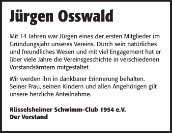 Traueranzeige von Jürgen Osswald von Rüsselsheimer Echo, Groß-Gerauer-Echo, Ried Echo