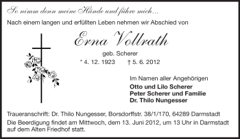 Traueranzeige von Erna Vollrath von Echo-Zeitungen (Gesamtausgabe)