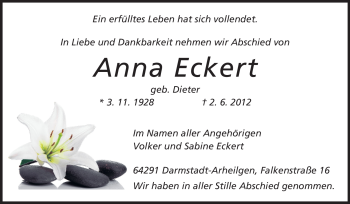 Traueranzeige von Anna Eckert von Echo-Zeitungen (Gesamtausgabe)