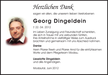 Traueranzeige von Georg Dingeldein von Echo-Zeitungen (Gesamtausgabe)