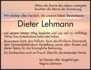 Traueranzeige von Dieter Lehmann von Echo-Zeitungen (Gesamtausgabe)