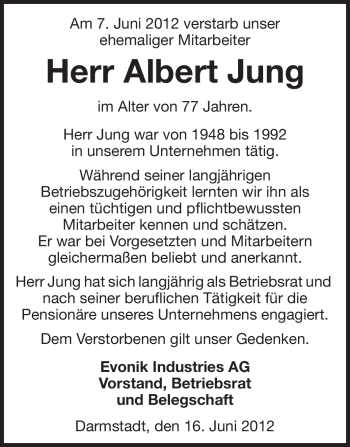 Traueranzeige von Albert Jung von Echo-Zeitungen (Gesamtausgabe)