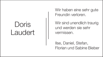 Traueranzeige von Doris Laudert von Echo-Zeitungen (Gesamtausgabe)