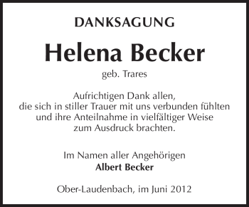Traueranzeige von Helena Becker von Starkenburger Echo