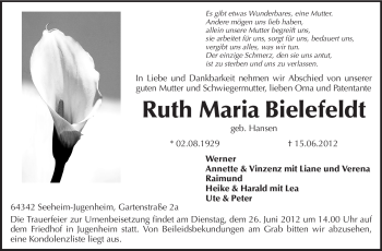 Traueranzeige von Ruth Maria Bielefeldt von Echo-Zeitungen (Gesamtausgabe)