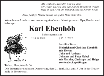 Traueranzeige von Karl Ebenhöh von Rüsselsheimer Echo, Groß-Gerauer-Echo, Ried Echo