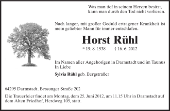 Traueranzeige von Horst Rühl von Echo-Zeitungen (Gesamtausgabe)