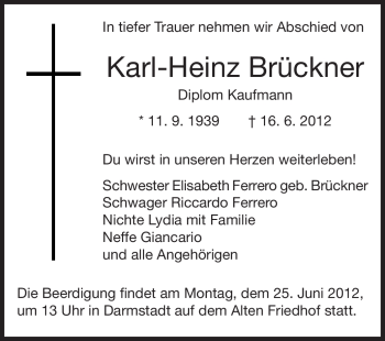 Traueranzeige von Karl-Heinz Brückner von Echo-Zeitungen (Gesamtausgabe)