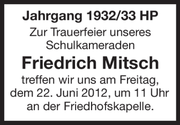 Traueranzeige von Friedrich Mitsch von Starkenburger Echo